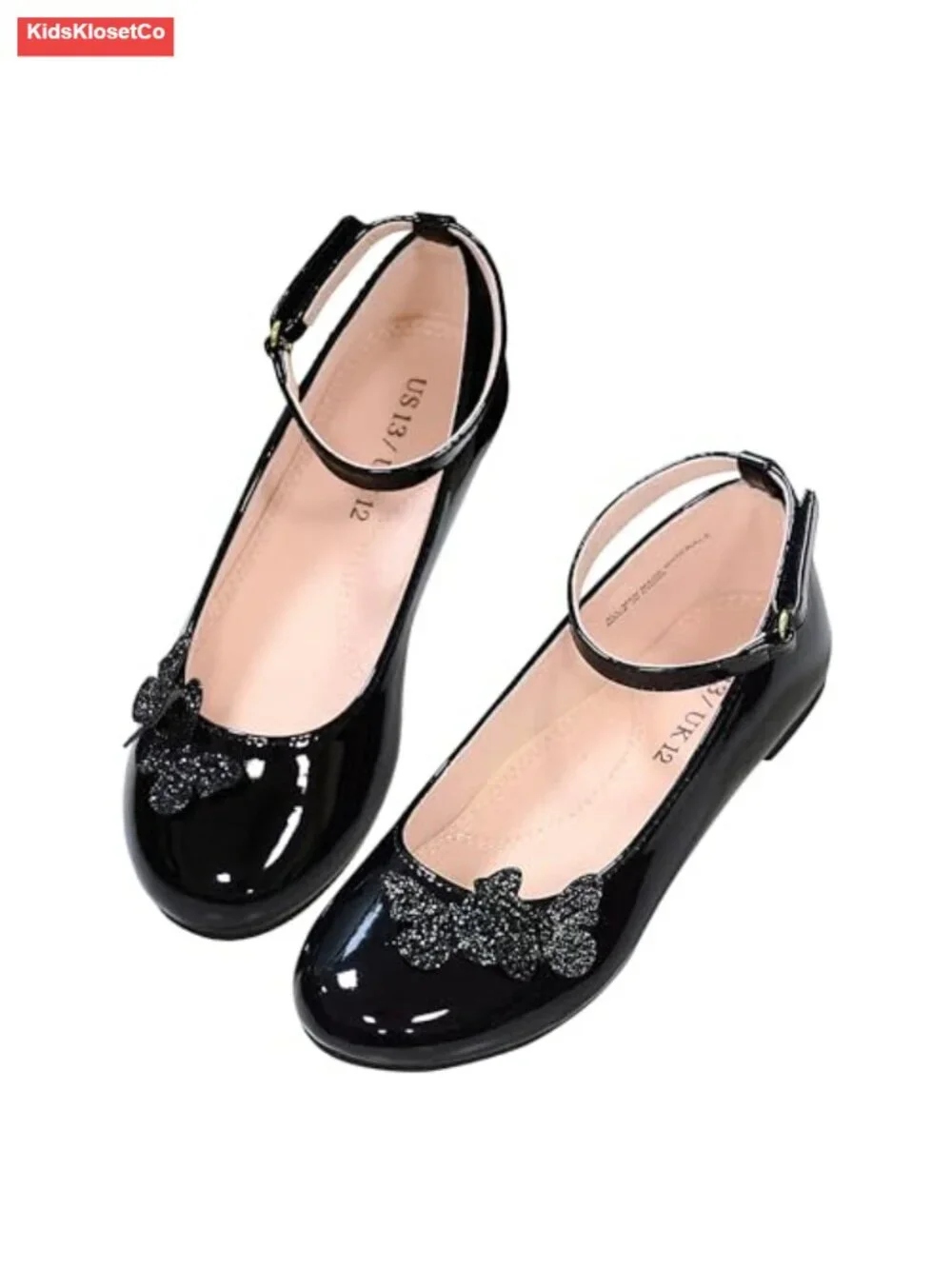 Girls Butterfly Mary Jane Dress Shoes Hook Loop Party Wedding Flats